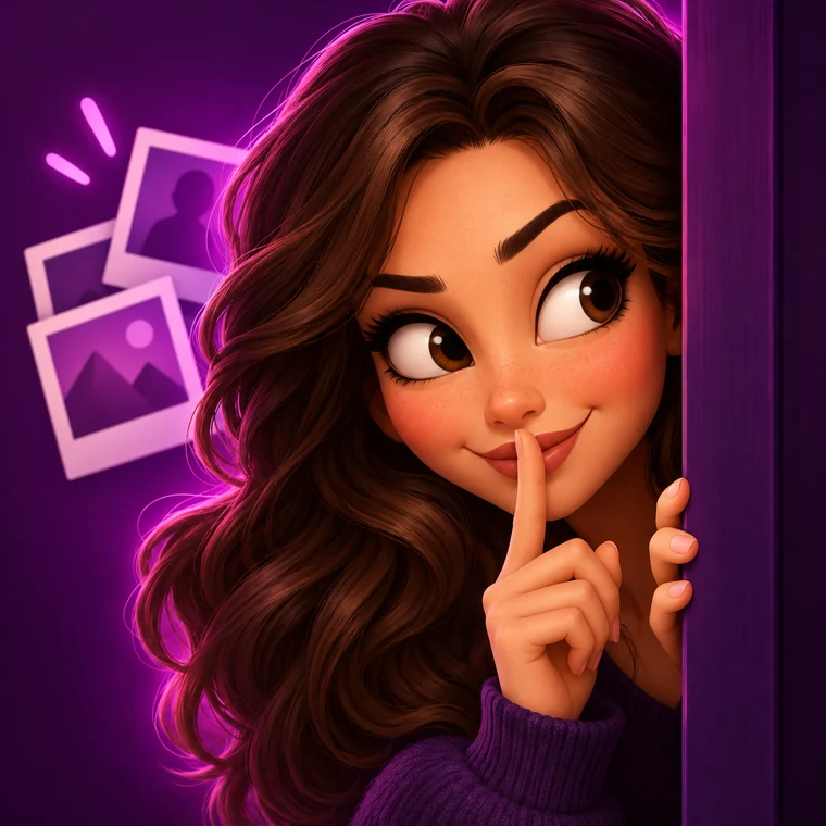 Nelli peeks around a corner with her finger over her lips
